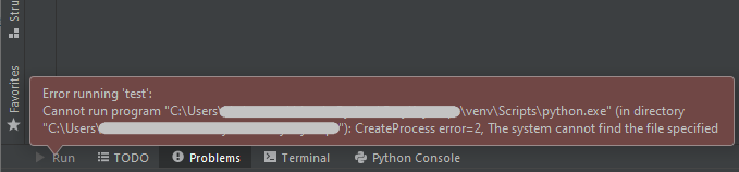 Createprocess error 2 не удается найти указанный файл pycharm